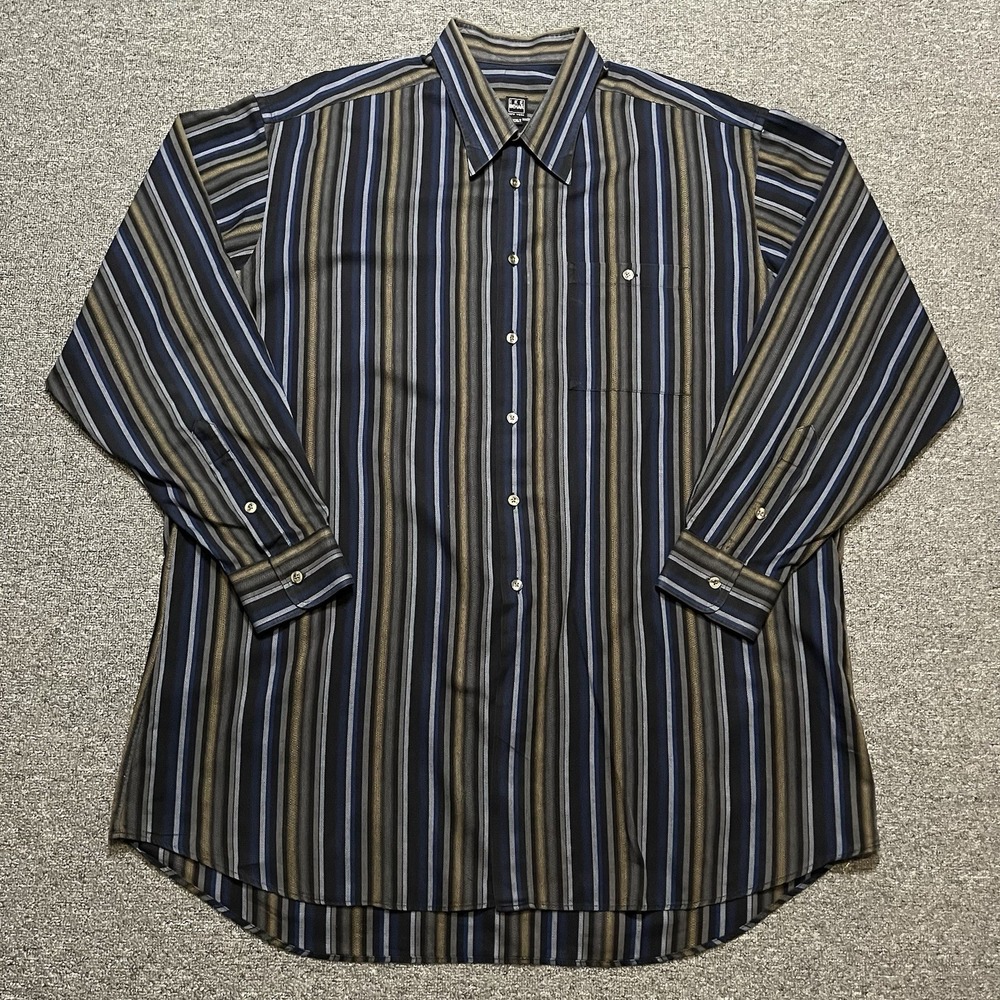 Ike Behar New York Striped Button Down Shirt Blue Brown Gray XXL Tall